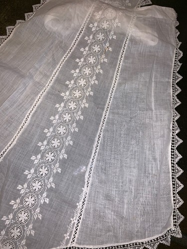 Antique Victorian Edwardian White Cotton Handmade Battenburg Lace Half Apron 27”