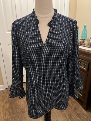 CeCe Woman s Multi-Blue Long Sleeve Blouse- Size M NWOT