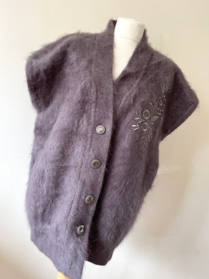 Mohair Cardigan Sleeveless Black UK12/14/16 Soft Gilet embroidered Vintage 1980