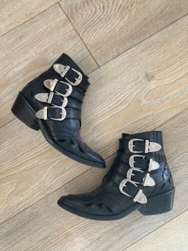 Toga Pulla Four Buckle Western Leather Black Boots Size 35-1 Toga Pulla Four Buckle Western Leather Black Boots Size 35-1