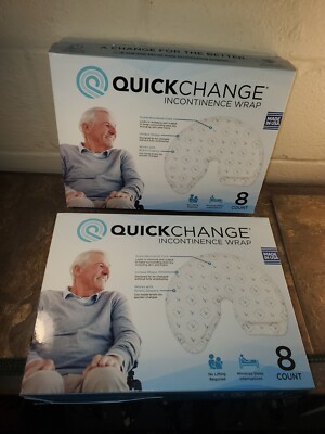 NEW! (2) Quick Change Incontinence Wraps Pads Men 8 ct Easy Changes Holds 17 oz
