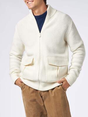 Pre-owned Mc2 Saint Barth Man Knitted Bomber With Felt Pockets In White