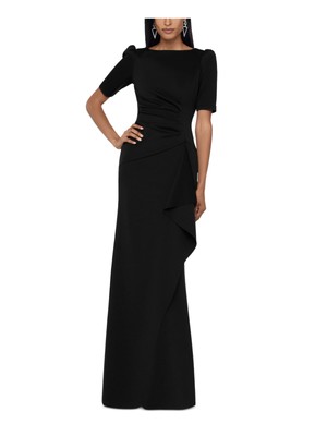 XSCAPE Womens Black Draped Tulip Skirt Elbow Sleeve Full-Length Gown Dress 10