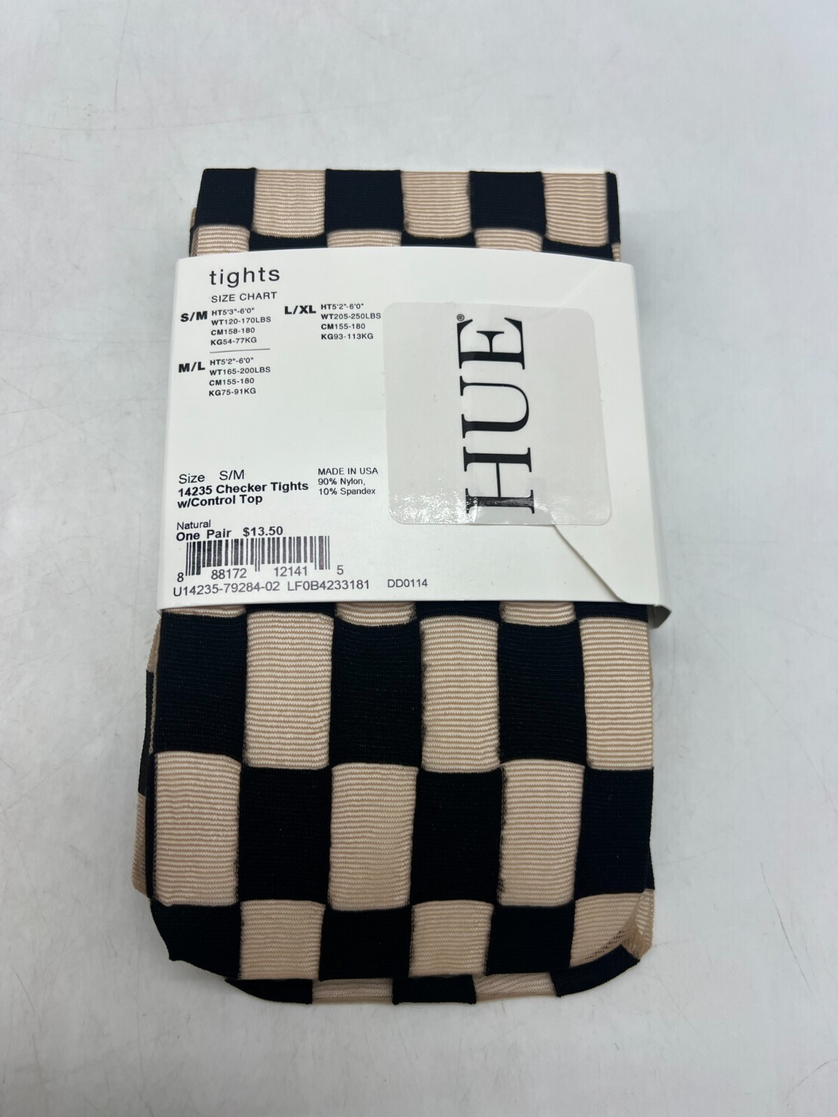 HUE Checker Tights w/ Control Top Sz S/M U14235 Natural & Black