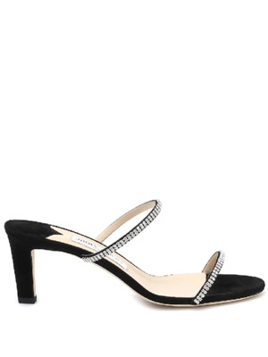 

JIMMY CHOO Женские черные кожаные шлепанцы без шнуровки с ремешками и кристаллами Brea, Черный, J000134442