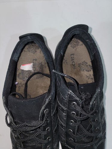 Taos Streamline Black Leather Floral Print Lace Up Sneakers Shoes Women's 8