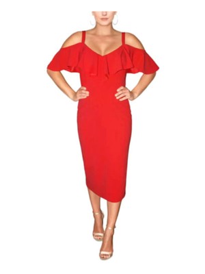 RACHEL RACHEL ROY Womens Red Off The Shoulder Midi Party Sheath Dress S