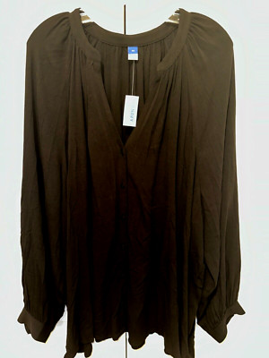 NEW TAG Old Navy Woman's Black Viscose V Neck Tunic Blouse Top Size 3X