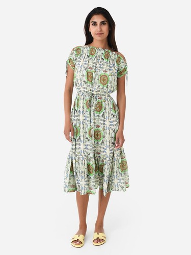 Tory Burch Printed Silk Dress 00 Runway Midi Mint Garden