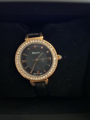 NEW! Rose Gold & Black Eberle Austonian 2 Ladies Watch With Crystal Accents