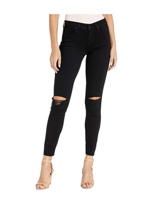 

Женские черные эластичные джинсы скинни PAIGE DENIM с рваными краями на коленях и молниями, Черный, 2392521-6513