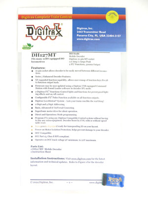 Digitrax DH127MT 21 Pin HO Scale DCC Decoder 2 Functions 21MTC interface