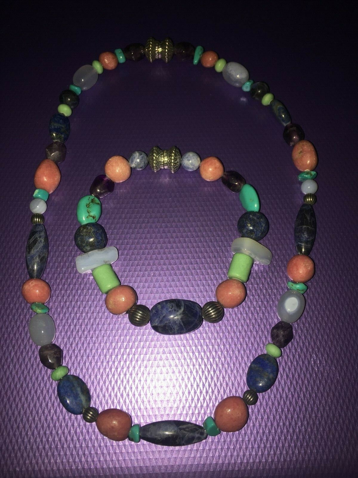 Carolyn Pollack Relios lot Sterling Multi gemstone bead Necklace & Bracelet Set