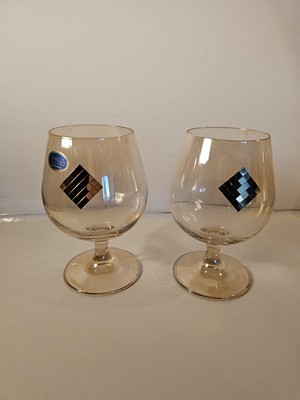 Pair of Franco Vetrerie Cristallerie Brandy Wine Cocktail  Glass  Gold Accents