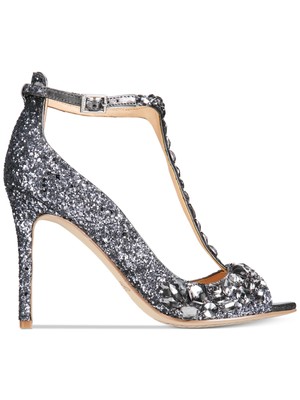 

Женские серебряные босоножки на шпильке JEWEL BADGLEY MISCHKA с Т-образным ремешком и пайетками, Серебряный, JW2116