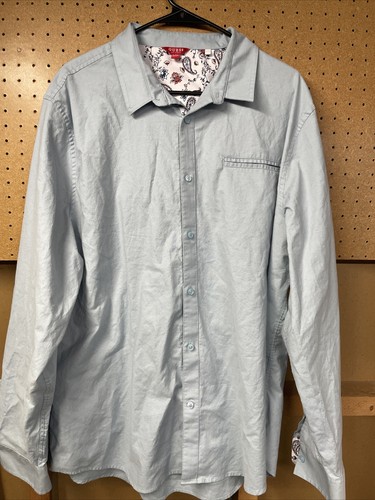 Guess Men's Pastel Blue Long Sleeve Button Down Shirt XXL