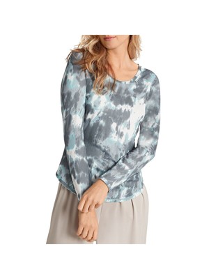 B NEW YORK Женский зеленый стрейч-топ Tie Dye с длинным рукавом и круглым вырезом XS