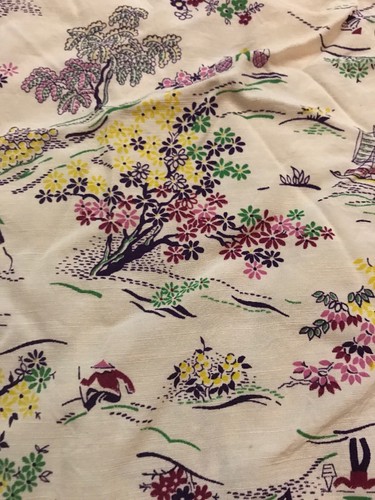 Vintage 40’s 50’s Asian Prind Rayon Fabric - 26 X 68