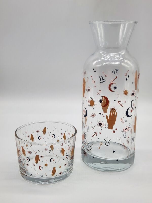 Palmistry Carafe with Glass Astrology Tumble Up Bedside Carafe Celestial