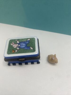 SGE Hello Spring Boy Bunny Porcelain Hinged Trinket Box Rabbit Trinket