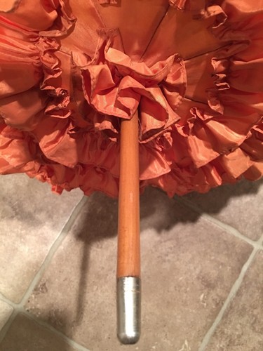 1930’s Beautiful Orange Pagoda Ruffled Parasol Umbrella Bakelite Handle RARE!