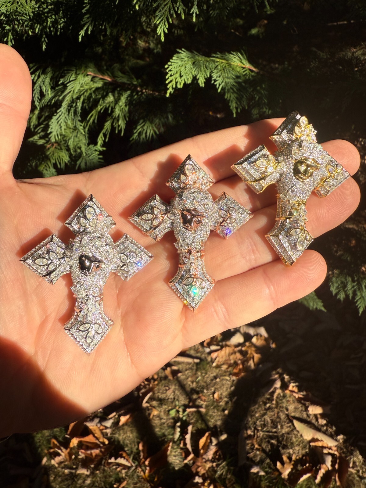 Pre-owned Hip Hop Moissanite 3d Cross Jesus Face Pendant Iced Necklace Real 925 Silver / 14k Gold In White