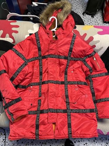 Supreme FW18 Logo Tape N-3B Parka Red XL Rare | eBay