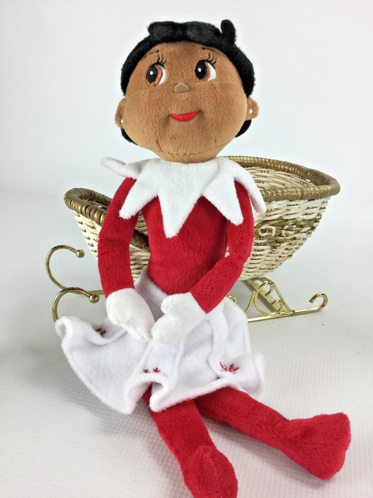 Plush Elf in Wicker Sleigh with Garland Reindeer Holiday Decor Bundle