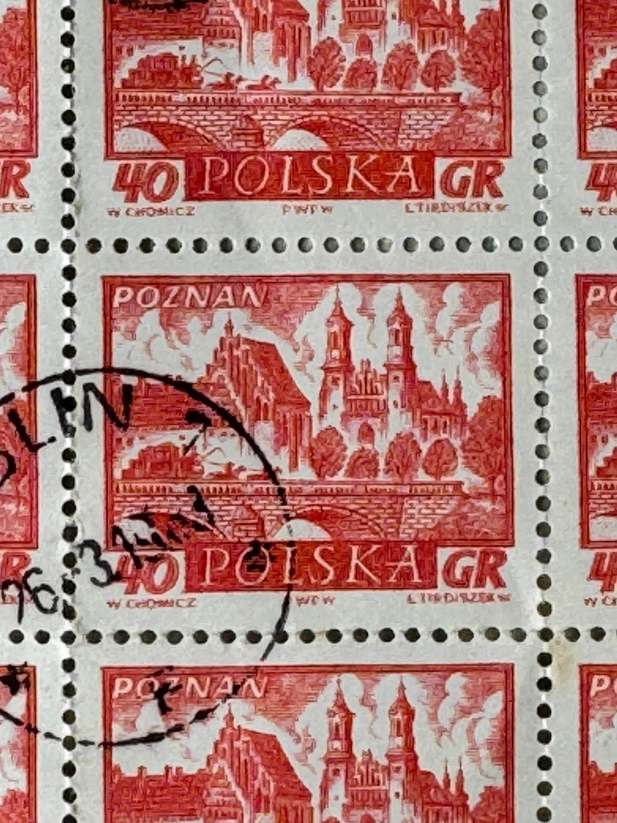 1950s Poland 40 Gr Red Stamps - Poznan City Design