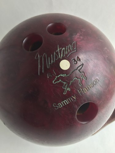Vintage Retro Mustang Bowling Ball 14 Pounds Burgundy Marble