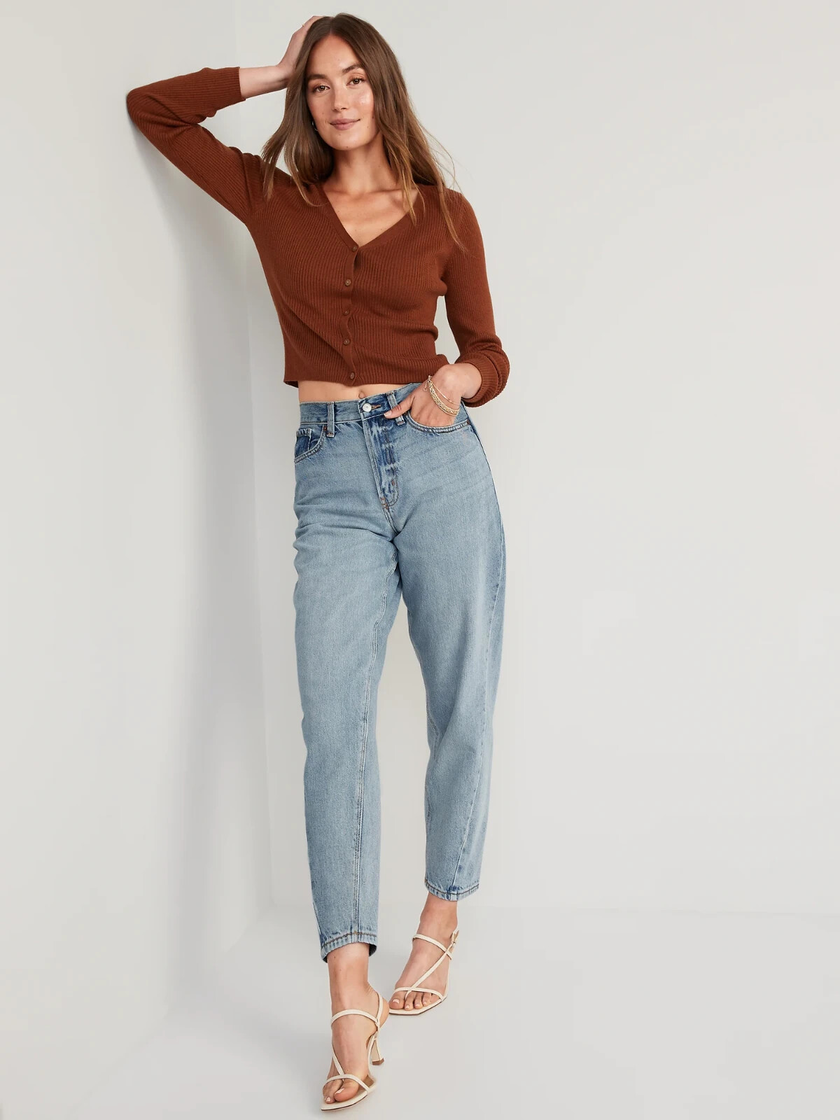 

Неэластичные джинсы-баллоны Old Navy с очень высокой талией, размер 18, для миниатюрных размеров, Синий