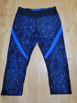 Danskin black and blue splatter mesh cropped capri leggings NWOT