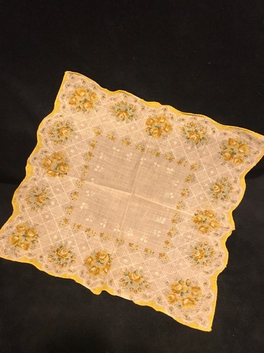 Vintage Yellow Roses Ladies Handkerchief/Hankie