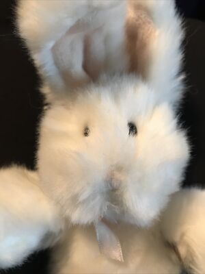 NWT Russ Berrie MINKY White w/Brown Spots 8'' Small Plush Rabbit Bunny #2108