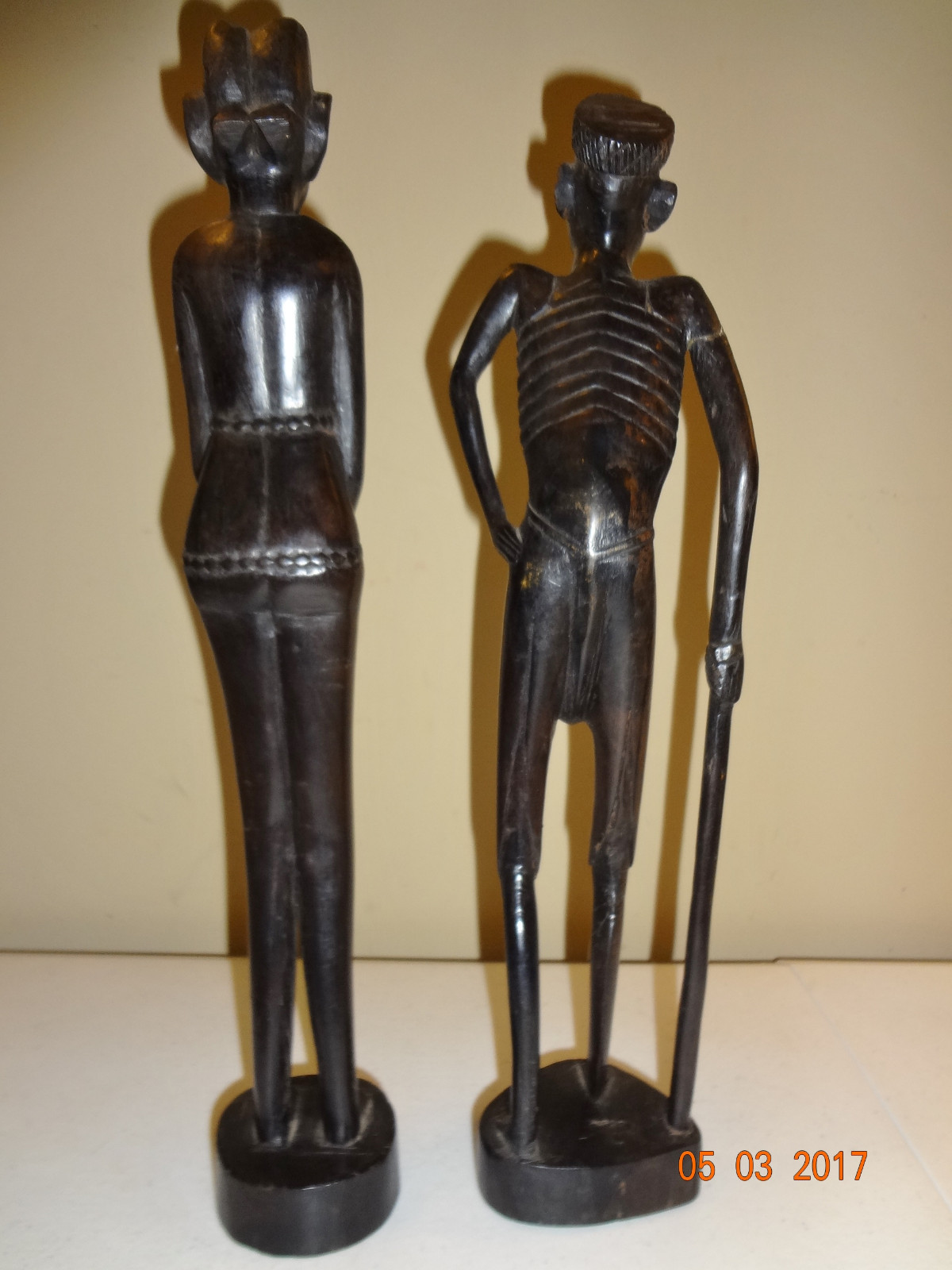 Pair of Carved Wood Tribal Ethnic Statue Figurines