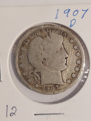 バーバーハーフダラー 1907 D Barber Half Dollar Error-flat On Top 90% Silver 50