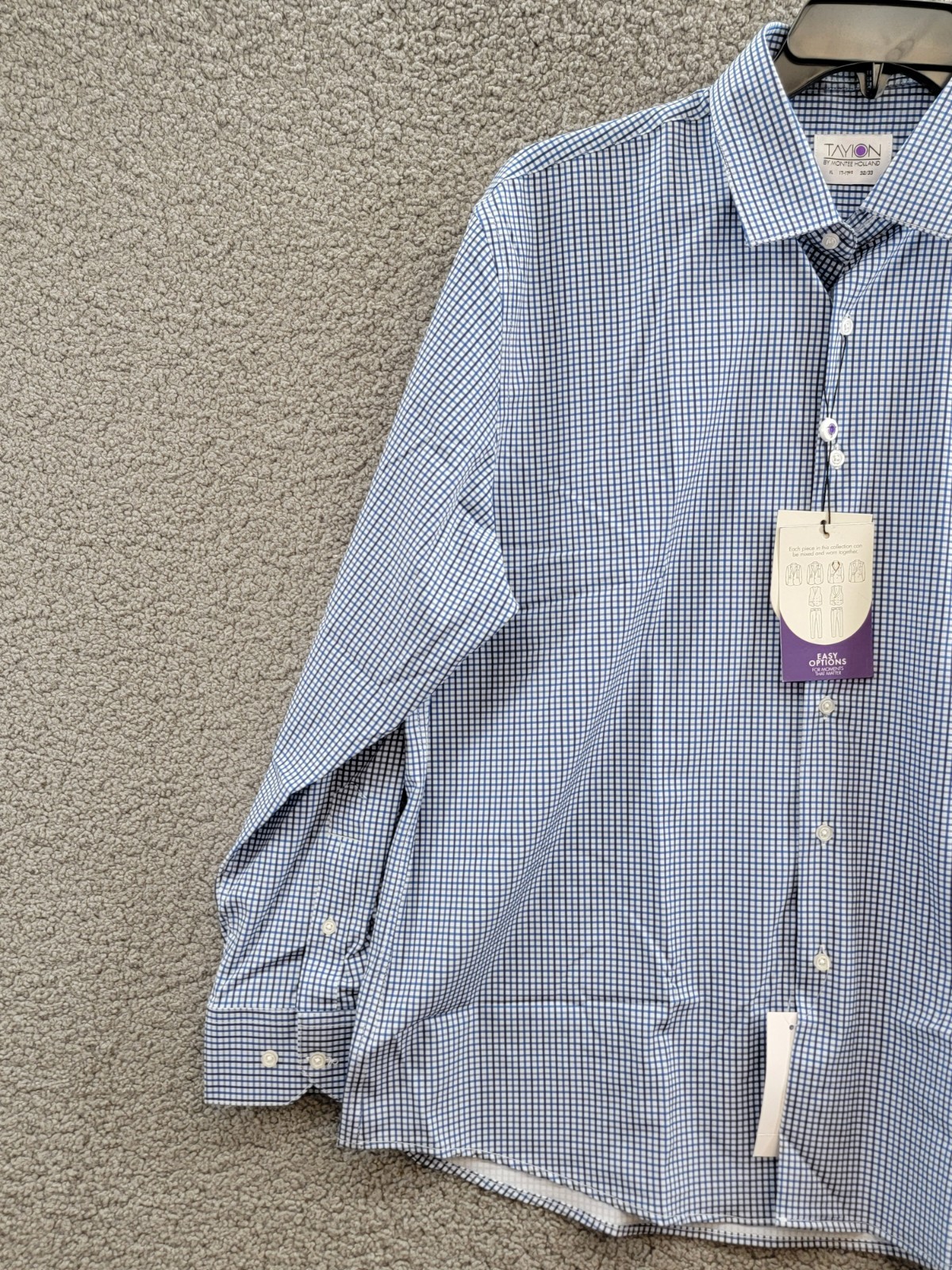 Tayion Collection Slim-Fit Check Dress Shirt Men's XL 17-17.5 32-33 Blue Multi - Picture 5 of 17