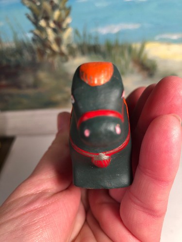 Horse Figurine Terra Cotta Pottery Clay Painted 3.25” L X 2” H Collectible