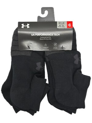 6 Pairs Under Armour UA Performance Tech NO SHOW Socks BLACK Men's LARGE