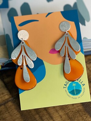 TAGUA EARRINGS tagua nut jewelry artisan handcrafted in Ecuador orange tagua NWT