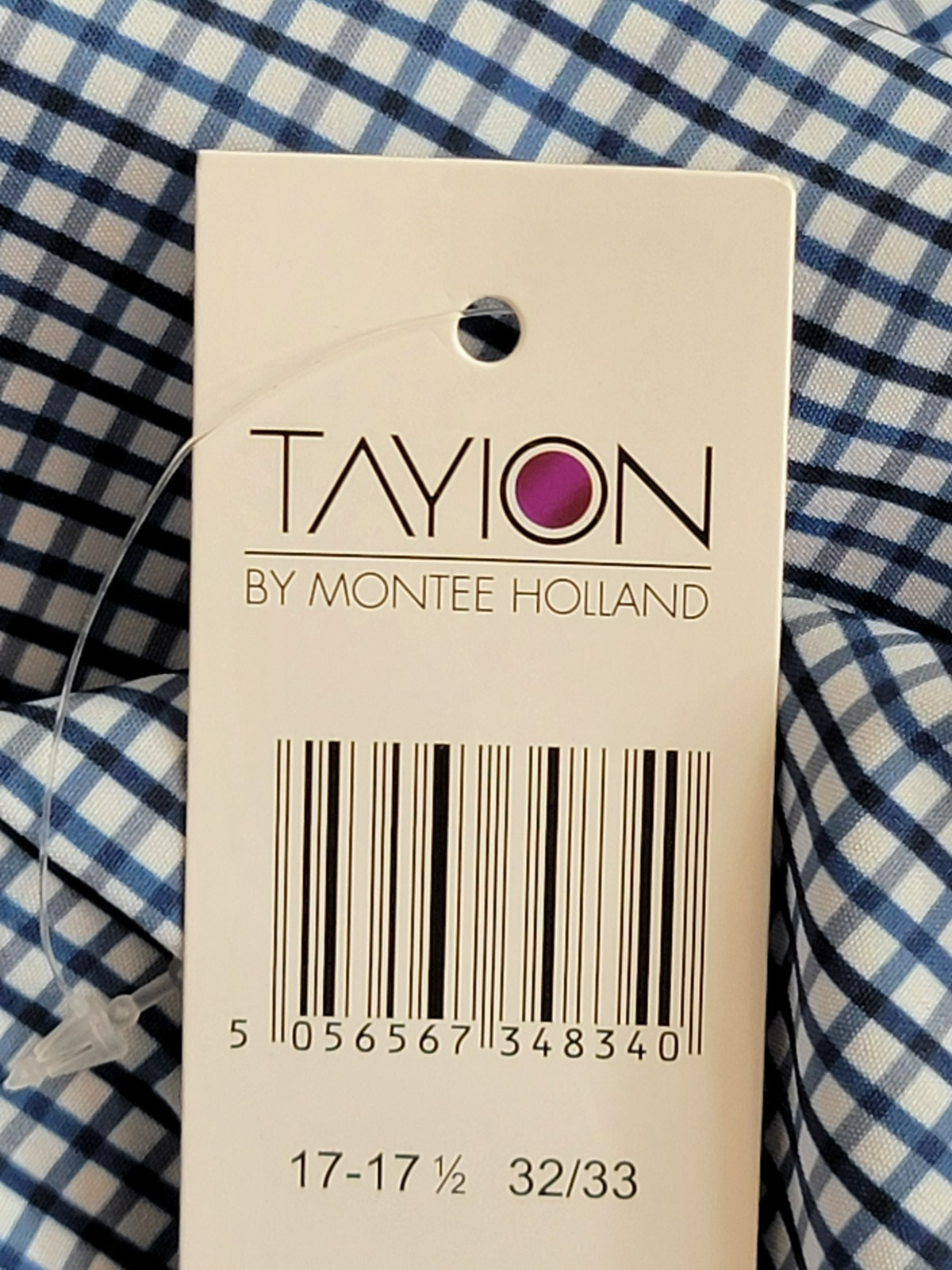 Tayion Collection Slim-Fit Check Dress Shirt Men's XL 17-17.5 32-33 Blue Multi - Picture 17 of 17