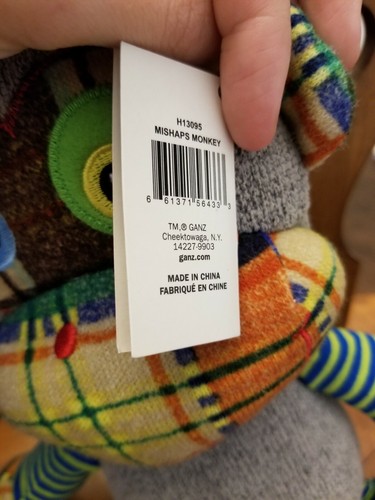 Ganz H13095 Mishaps Monkey NEW With Tags Gray