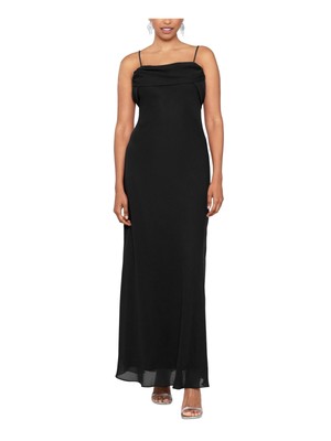 BETSY & ADAM Womens Black Draped Details Lined Spaghetti Strap Gown Dress 6