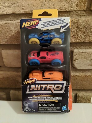 HASBRO NERF NITRO FOAM CAR 3 PACK BRAND NEW 