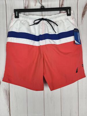 Nautica Men's Color-Block 8'' Swim Trunks Seaside Red XL NWT