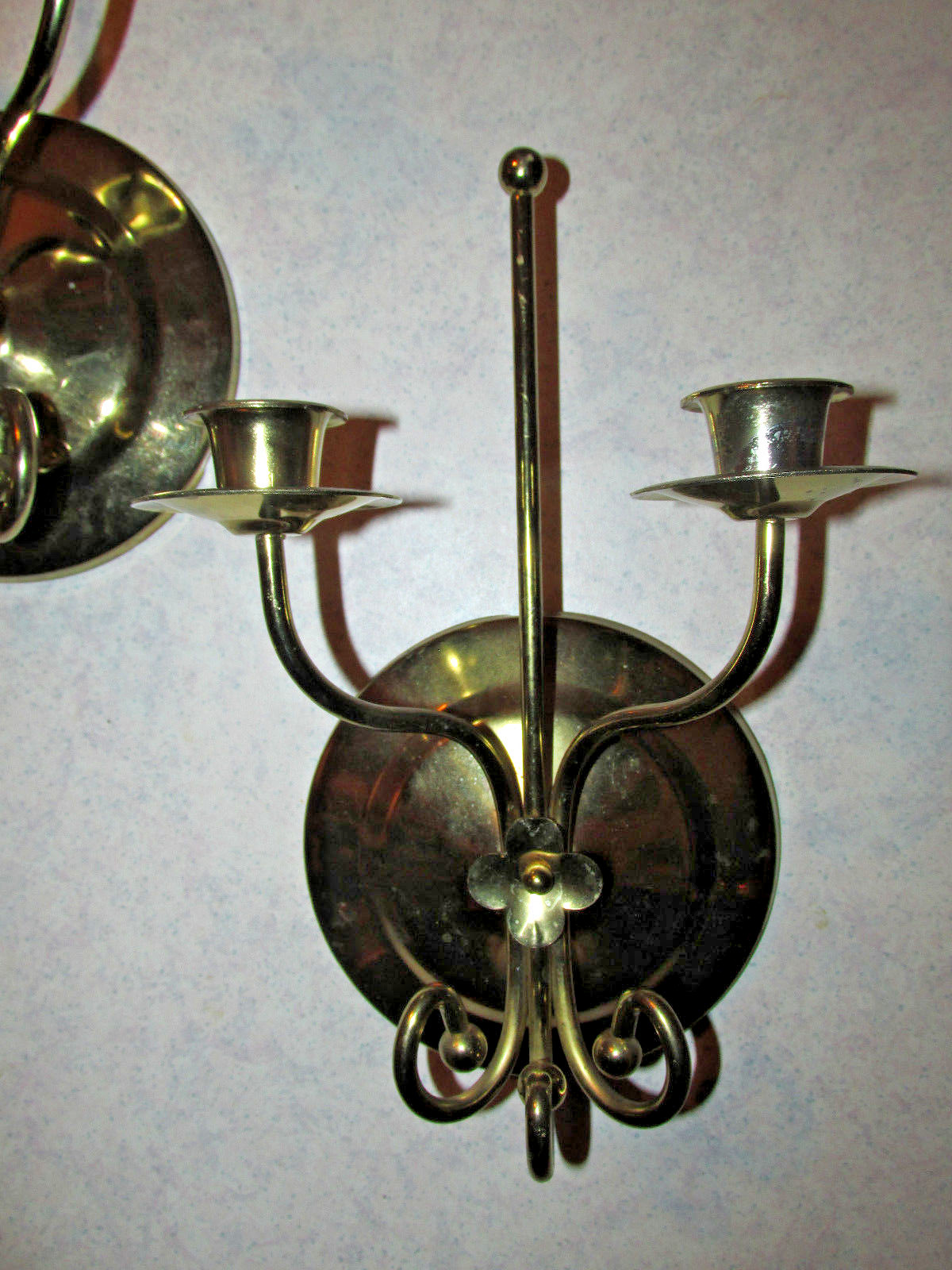 TWO HOME INTERIORS BRASS SCONCE DUAL CANDLE HOLDERS