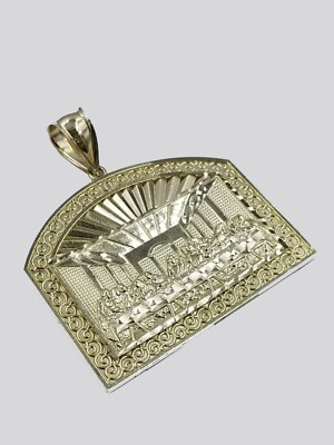 Pre-owned G&d 10k Jesus Yellow Gold Last Supper Diamond Cut Charm Pendant 2 Inches Real
