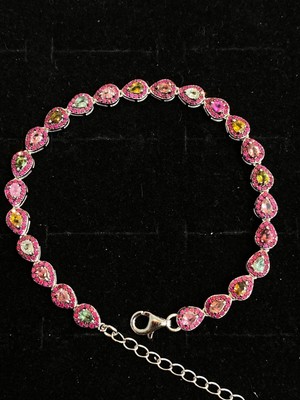 NATURAL FANCY SAPPHIRE 3X4 RUBY DIAMOND CUT STERLING SILVER 925 BRACELET