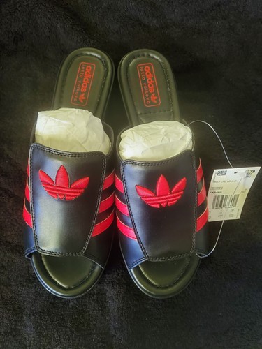 レア☆adidas × Lotta Volkova Trefoil Mules adidas Trefoil Mules Lotta Volkova Black Red (Women's