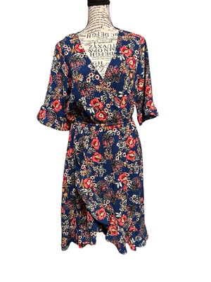 Studio B  by Bobeau Angel Sleeve Fake Wrap Dress Women s Med  Hi-Lo Hem